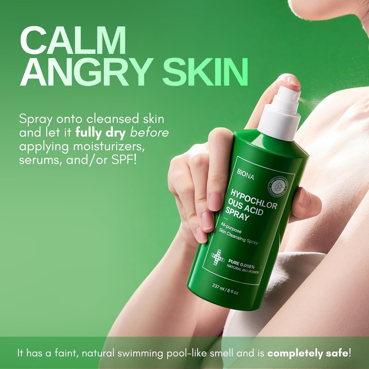 BIONA Pure Hypochlorous Acid Spray 0.018% – pH-Balanced Calming & Soothing Cleanser for Face & Skin – Safe for Acne, Eczema, Irritation, Redness, Baby Rashes – All Ages & Skin Types – 8 oz - görsel 7