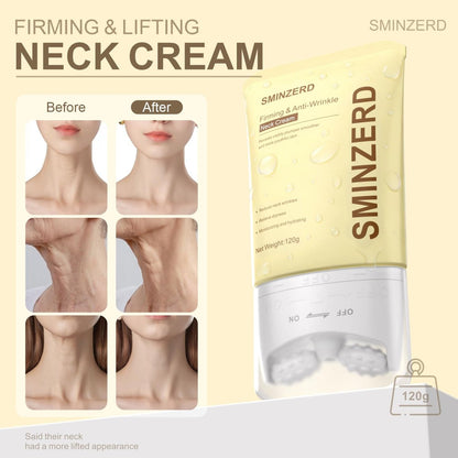 SMINZERD 4.23oz Neck Firming Cream with Roller - Anti-Aging Moisturizer for Crepey Skin, Smooths Wrinkles & Fine Lines, Lifts & Firms with Collagen Peptides & Hyaluronic Acid