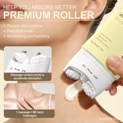 SMINZERD 4.23oz Neck Firming Cream with Roller - Anti-Aging Moisturizer for Crepey Skin, Smooths Wrinkles & Fine Lines, Lifts & Firms with Collagen Peptides & Hyaluronic Acid - görsel 8