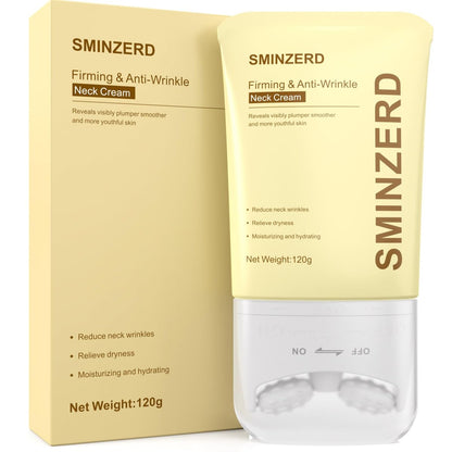 SMINZERD 4.23oz Neck Firming Cream with Roller - Anti-Aging Moisturizer for Crepey Skin, Smooths Wrinkles & Fine Lines, Lifts & Firms with Collagen Peptides & Hyaluronic Acid