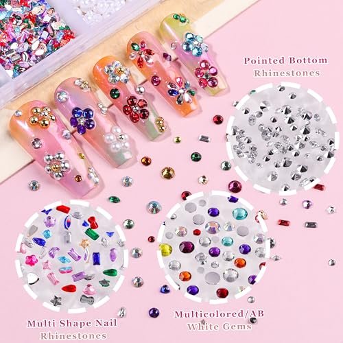 8000Pcs 3D Nail Charms and Nail Gems - Mixed Shapes and Colors Gold Silver Cross Star Caviar Beads Pearls Pink White Flowers Bows Charms with Tweezers for Nail Art Design Junk Case - görsel 14