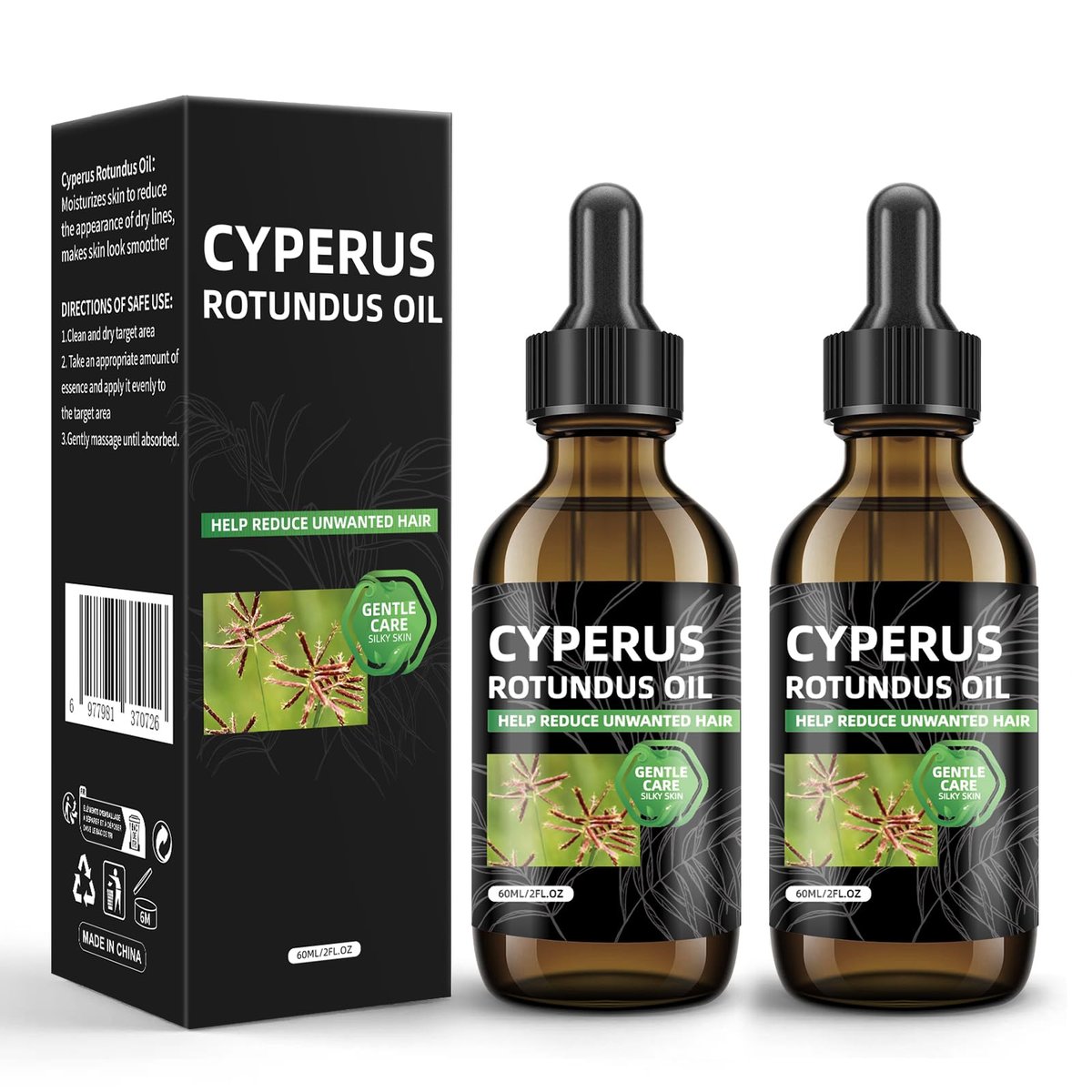 SKSOYT 2 Pcs Cyperus Rotundus Oil for Hair Removal – Natural Formula to Reduce Unwanted Hair Growth, Moisturize Skin, and Shrink Pores Avelisse