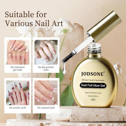 JODSONE Nail Foil Glue Gel 16.5ml - Clear Foil Transfer Gel for Salon & DIY Nail Art