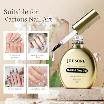 JODSONE Nail Foil Glue Gel 16.5ml - Clear Foil Transfer Gel for Salon & DIY Nail Art