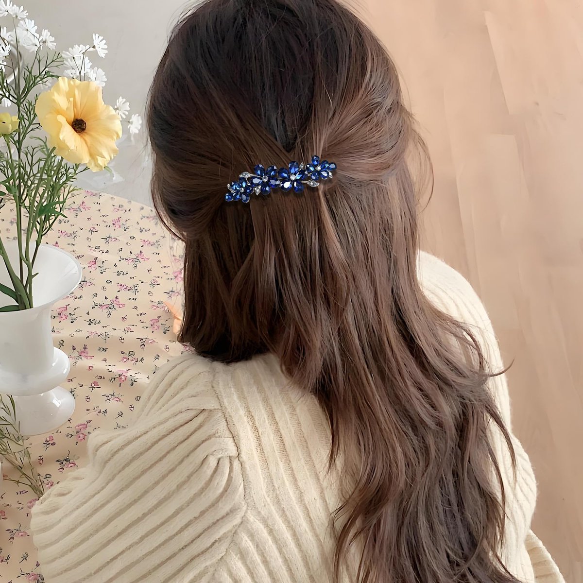 2Pcs Blue Crystal Hair Barrettes for Women - Secure Grip Rhinestone Clips for Thin & Thick Hair - görsel 9
