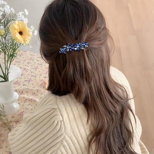 2Pcs Blue Crystal Hair Barrettes for Women - Secure Grip Rhinestone Clips for Thin & Thick Hair - görsel 10