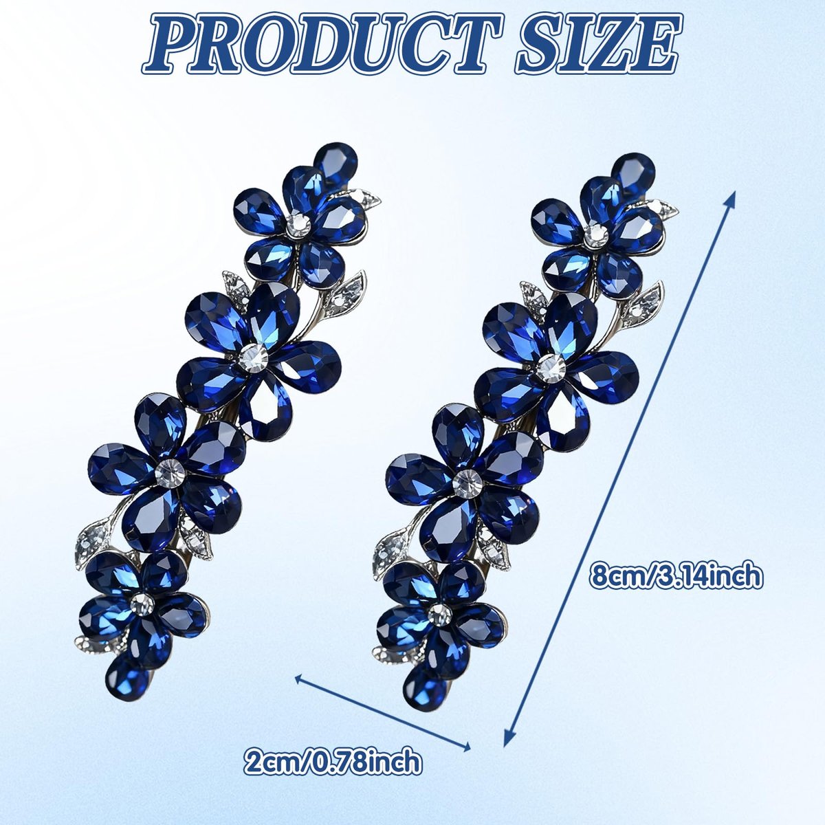 2Pcs Blue Crystal Hair Barrettes for Women - Secure Grip Rhinestone Clips for Thin & Thick Hair - görsel 3