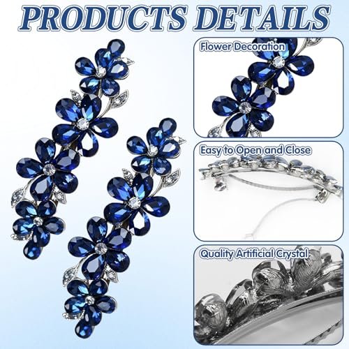 2Pcs Blue Crystal Hair Barrettes for Women - Secure Grip Rhinestone Clips for Thin & Thick Hair - görsel 6