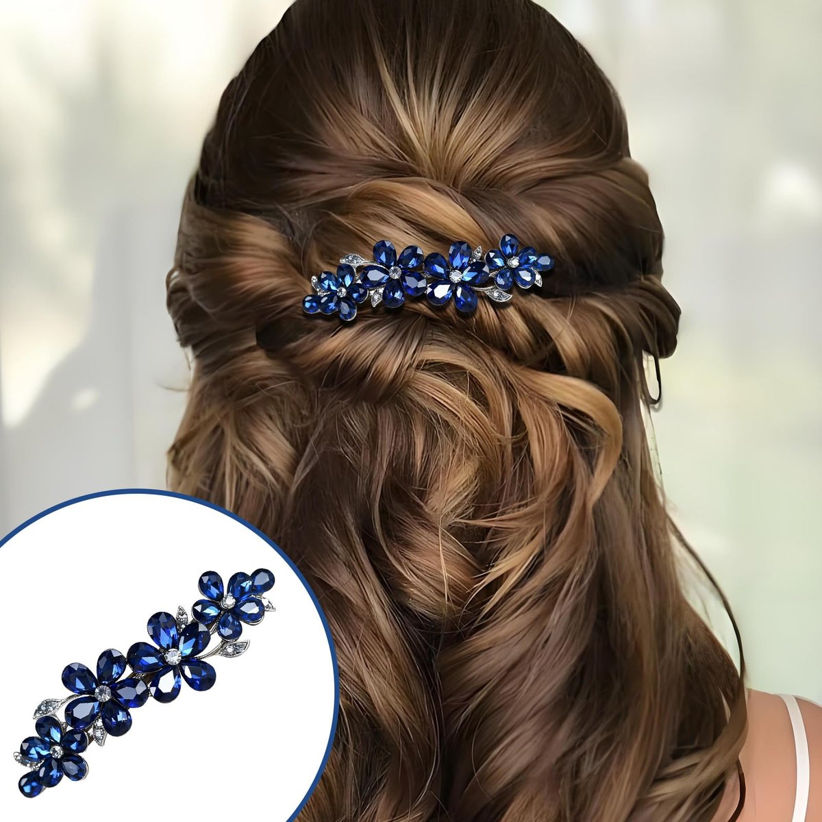 2Pcs Blue Crystal Hair Barrettes for Women - Secure Grip Rhinestone Clips for Thin & Thick Hair - görsel 7