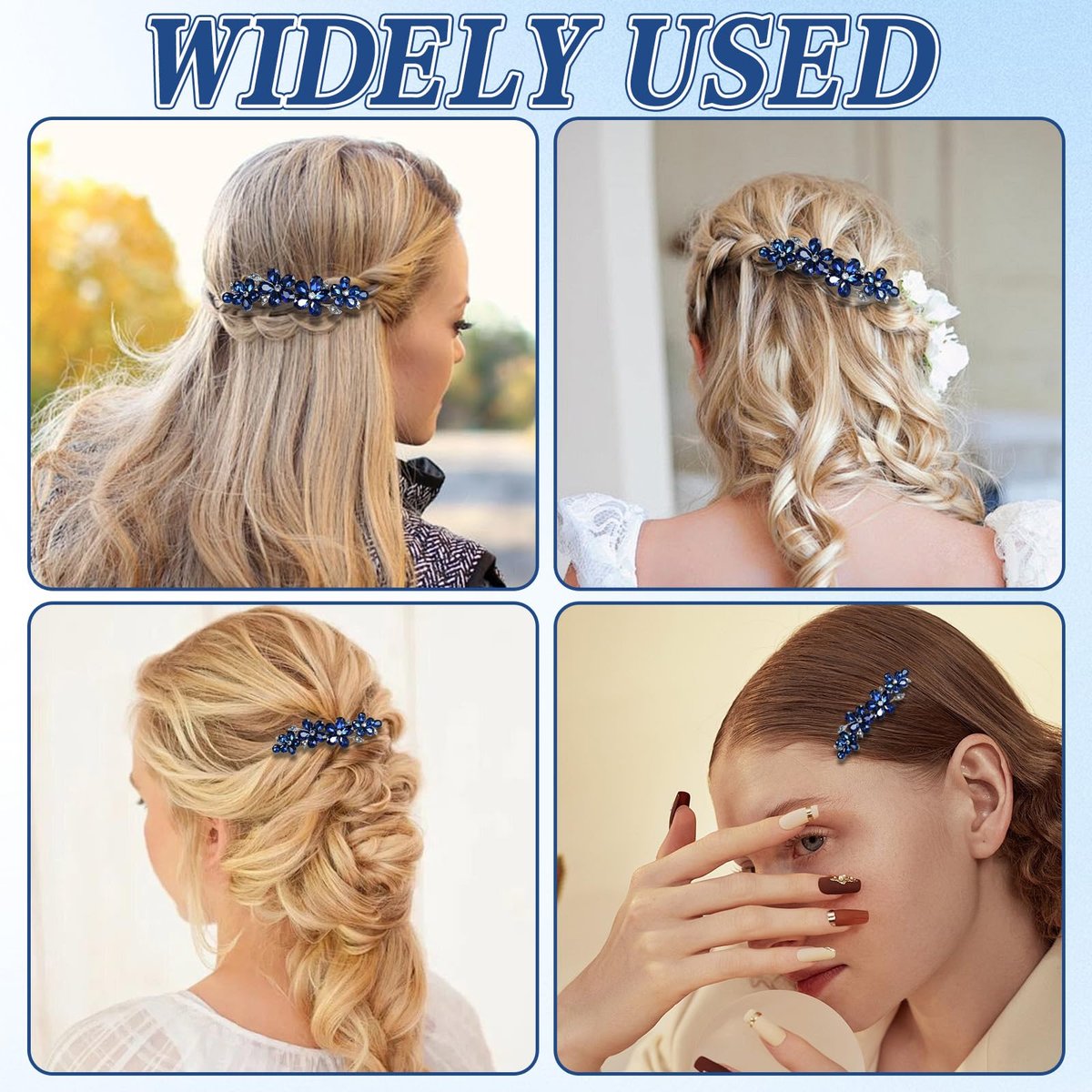 2Pcs Blue Crystal Hair Barrettes for Women - Secure Grip Rhinestone Clips for Thin & Thick Hair - görsel 13