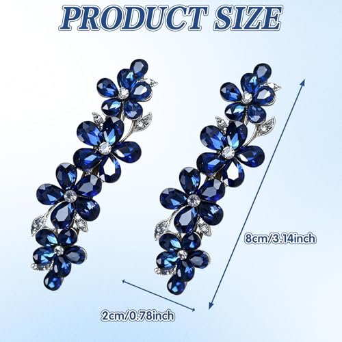 2Pcs Blue Crystal Hair Barrettes for Women - Secure Grip Rhinestone Clips for Thin & Thick Hair - görsel 4