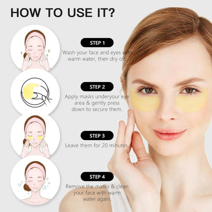LA MIURA 24K Gold Under Eye Patches - 60 Pcs Hydrogel Eye Masks for Dark Circles, Puffiness, Anti-Aging with Collagen & Hyaluronic Acid