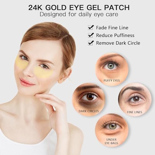 LA MIURA 24K Gold Under Eye Patches - 60 Pcs Hydrogel Eye Masks for Dark Circles, Puffiness, Anti-Aging with Collagen & Hyaluronic Acid - görsel 4