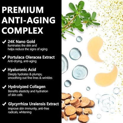 LA MIURA 24K Gold Under Eye Patches - 60 Pcs Hydrogel Eye Masks for Dark Circles, Puffiness, Anti-Aging with Collagen & Hyaluronic Acid