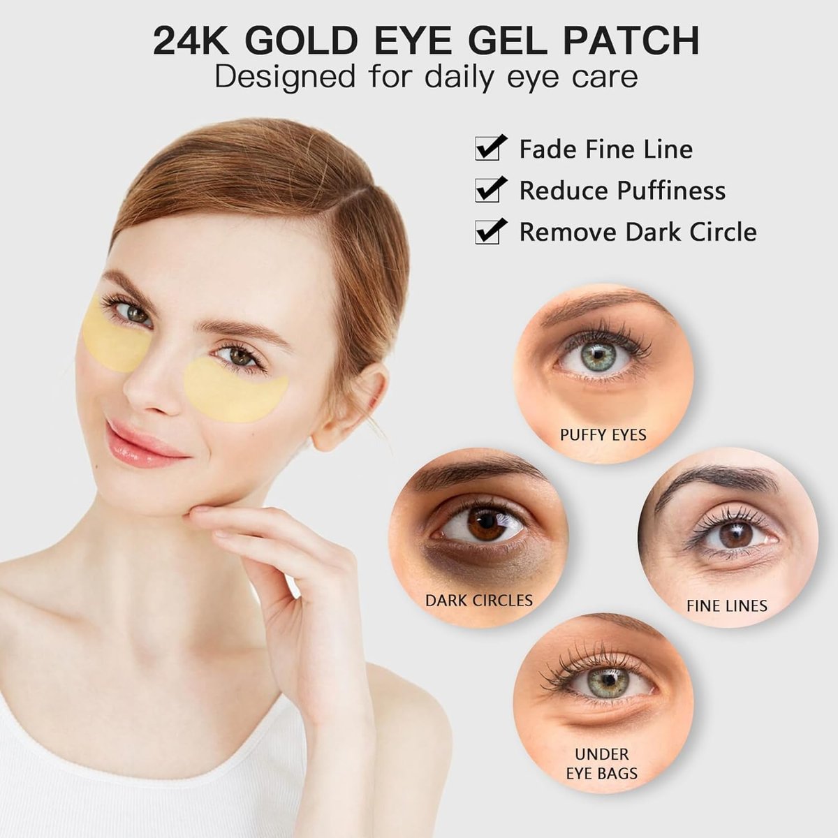 LA MIURA 24K Gold Under Eye Patches - 60 Pcs Hydrogel Eye Masks for Dark Circles, Puffiness, Anti-Aging with Collagen & Hyaluronic Acid - görsel 3