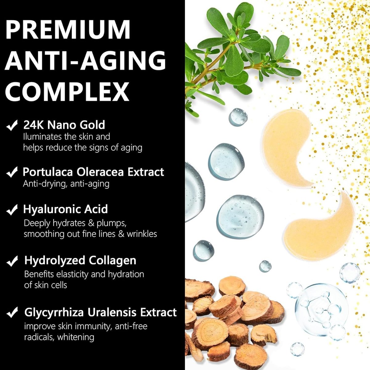 LA MIURA 24K Gold Under Eye Patches - 60 Pcs Hydrogel Eye Masks for Dark Circles, Puffiness, Anti-Aging with Collagen & Hyaluronic Acid - görsel 5