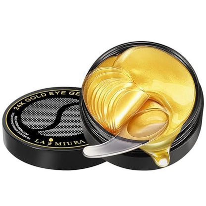 LA MIURA 24K Gold Under Eye Patches - 60 Pcs Hydrogel Eye Masks for Dark Circles, Puffiness, Anti-Aging with Collagen & Hyaluronic Acid