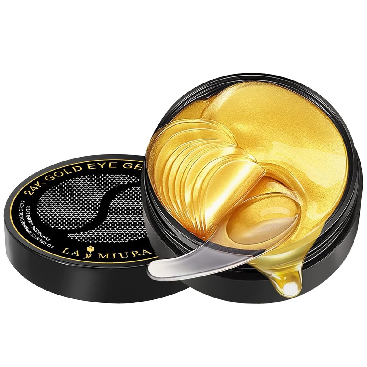 LA MIURA 24K Gold Under Eye Patches - 60 Pcs Hydrogel Eye Masks for Dark Circles, Puffiness, Anti-Aging with Collagen & Hyaluronic Acid - görsel 1