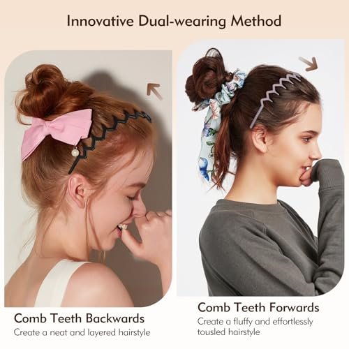 MIVZO Zig Zag Headbands - 4 Pack Non Slip Comb Headband with Teeth for Women and Men - Classic Wavy Claw Hair Accessories - görsel 10