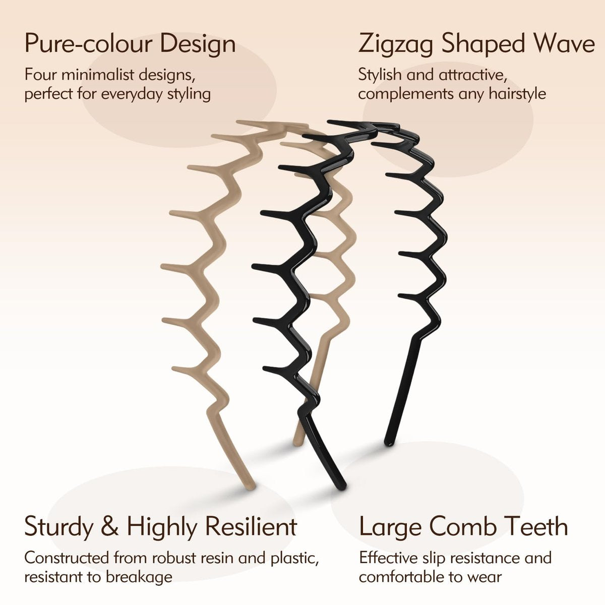 MIVZO Zig Zag Headbands - 4 Pack Non Slip Comb Headband with Teeth for Women and Men - Classic Wavy Claw Hair Accessories - görsel 7