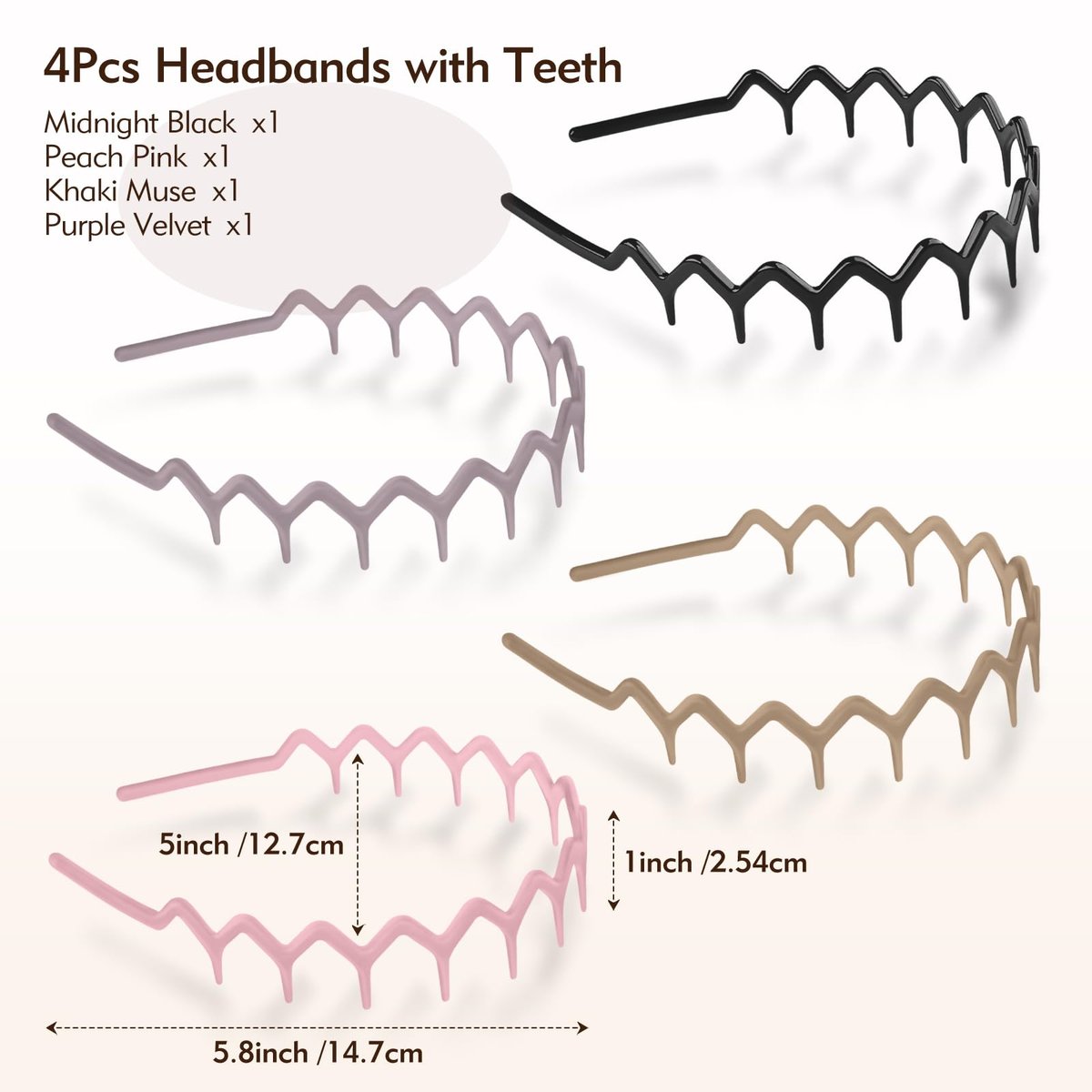 MIVZO Zig Zag Headbands - 4 Pack Non Slip Comb Headband with Teeth for Women and Men - Classic Wavy Claw Hair Accessories - görsel 5