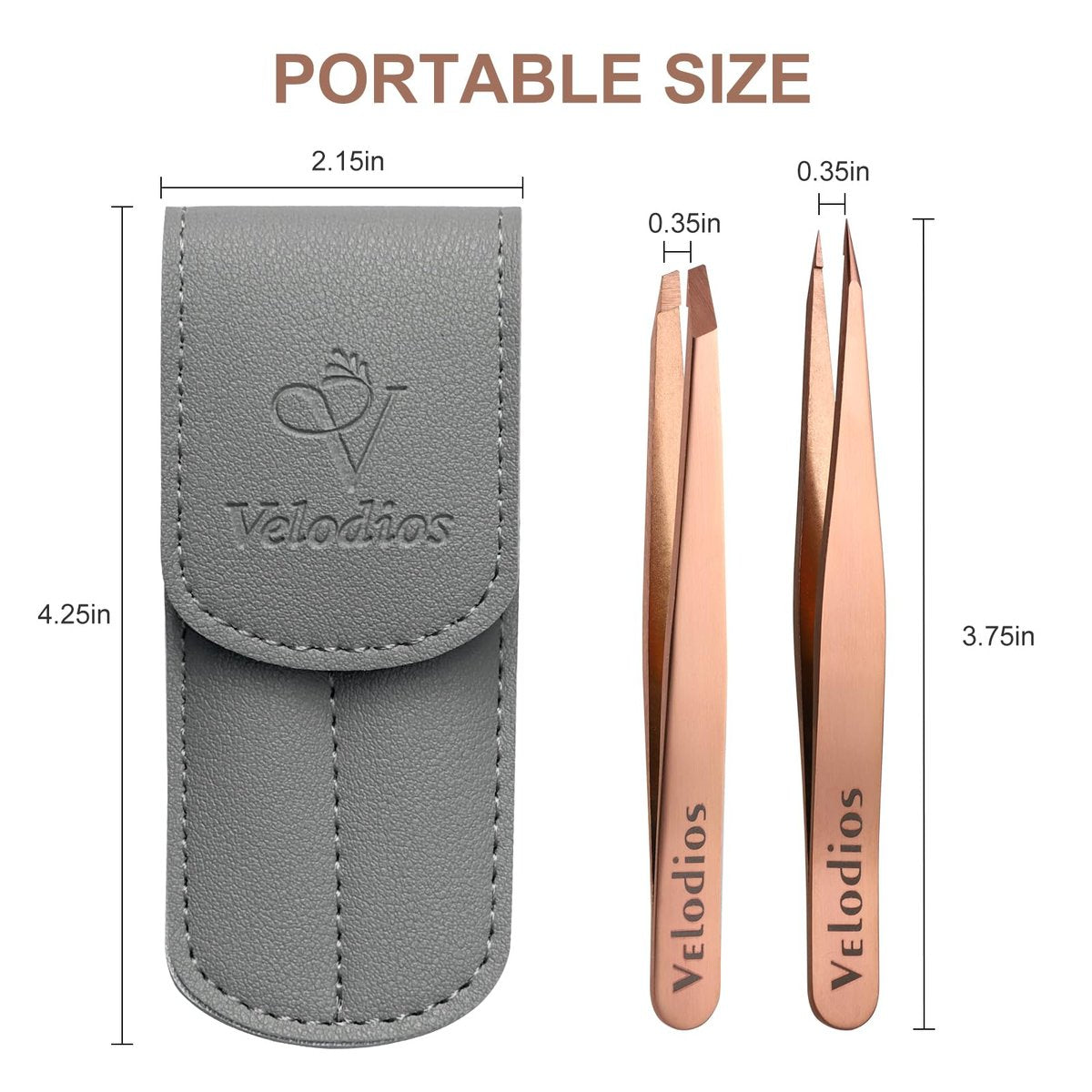 Velodios 2-Pack Precision Tweezers for Eyebrows, Facial Hair, Ingrown Hair Removal – Professional Stainless Steel Tweezers Set with PU Travel Case (Rose Golden) Avelisse