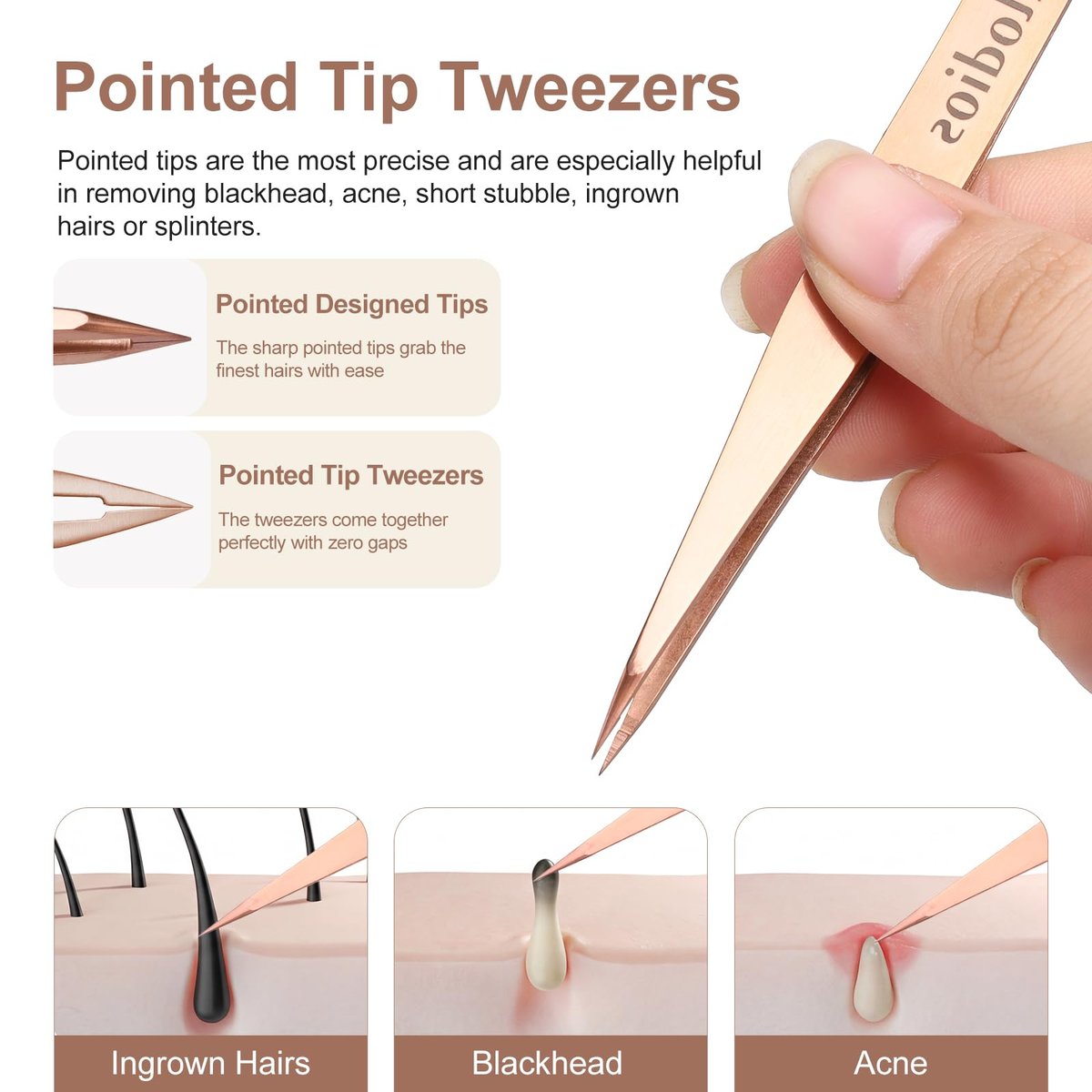 Velodios 2-Pack Precision Tweezers for Eyebrows, Facial Hair, Ingrown Hair Removal – Professional Stainless Steel Tweezers Set with PU Travel Case (Rose Golden) Avelisse