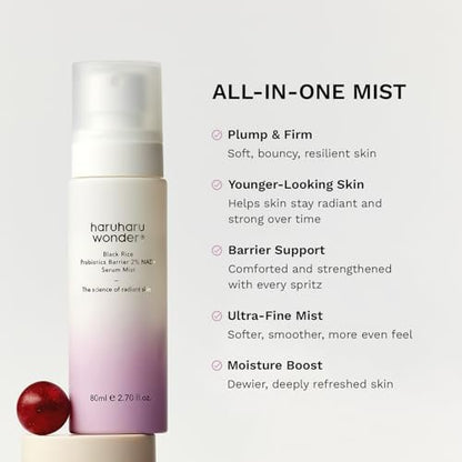 Haruharu Wonder Black Rice Probiotics 2% NAD+ Serum Mist - Ultra-Fine Hydrating & Plumping Face Mist with Ceramide, Vegan Korean Skincare, 2.70 fl.oz Avelisse