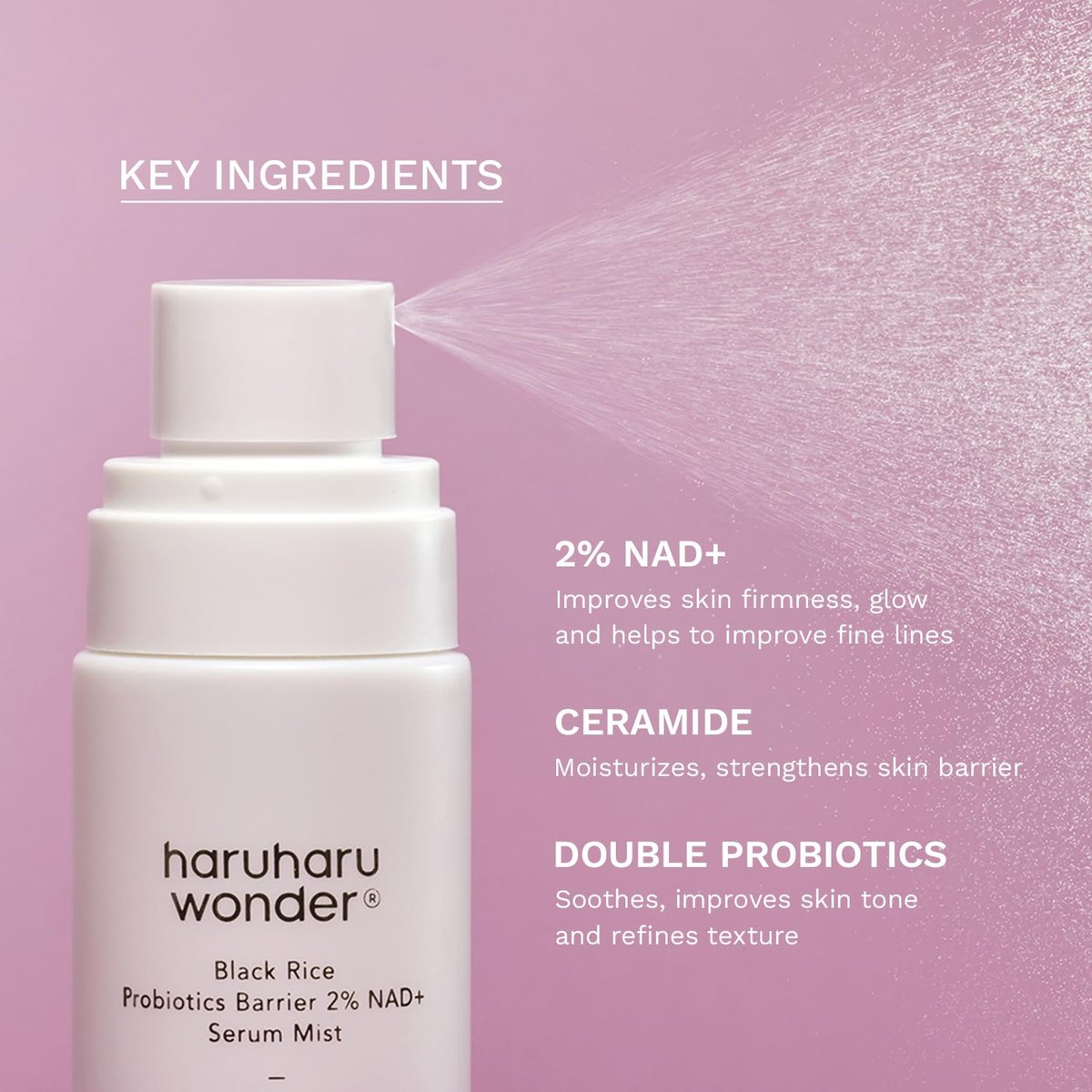 Haruharu Wonder Black Rice Probiotics 2% NAD+ Serum Mist - Ultra-Fine Hydrating & Plumping Face Mist with Ceramide, Vegan Korean Skincare, 2.70 fl.oz Avelisse