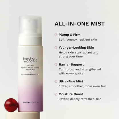 Haruharu Wonder Black Rice Probiotics 2% NAD+ Serum Mist - Ultra-Fine Hydrating & Plumping Face Mist with Ceramide, Vegan Korean Skincare, 2.70 fl.oz Avelisse