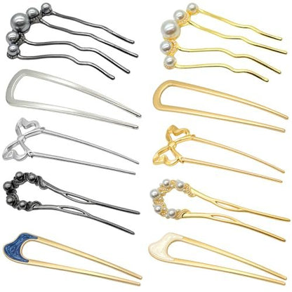 Zesucal 10 PCS Decorative French Hair Pins for Women - Pearl U-Shaped Metal Hair Pins for Bun and Updo Styling Avelisse