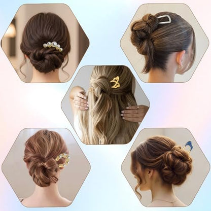 Zesucal 10 PCS Decorative French Hair Pins for Women - Pearl U-Shaped Metal Hair Pins for Bun and Updo Styling Avelisse