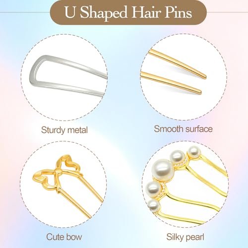 Zesucal 10 PCS Decorative French Hair Pins for Women - Pearl U-Shaped Metal Hair Pins for Bun and Updo Styling Avelisse