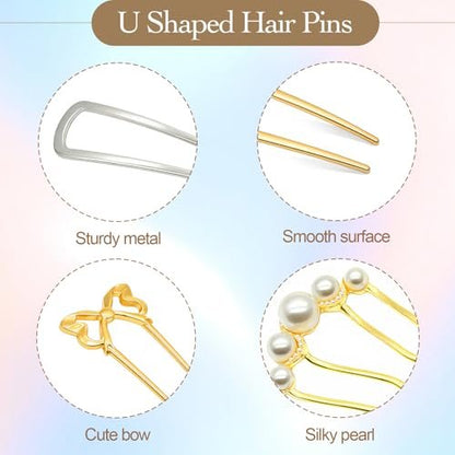 Zesucal 10 PCS Decorative French Hair Pins for Women - Pearl U-Shaped Metal Hair Pins for Bun and Updo Styling Avelisse