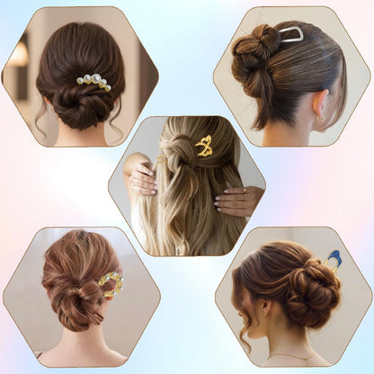 Zesucal 10 PCS Decorative French Hair Pins for Women - Pearl U-Shaped Metal Hair Pins for Bun and Updo Styling Avelisse