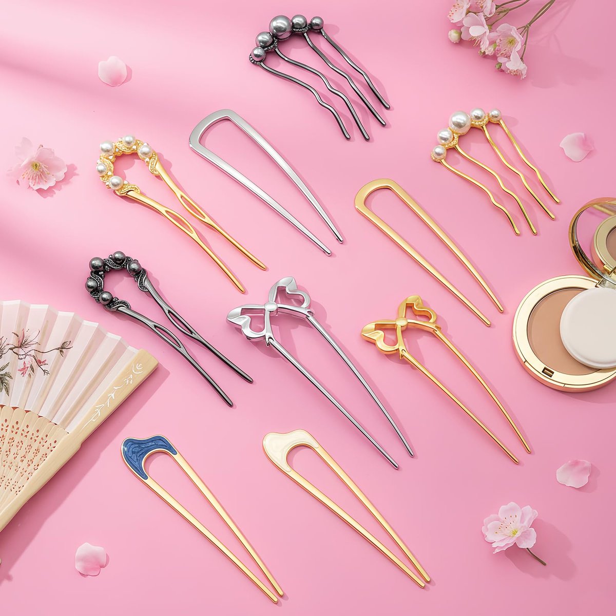 Zesucal 10 PCS Decorative French Hair Pins for Women - Pearl U-Shaped Metal Hair Pins for Bun and Updo Styling Avelisse