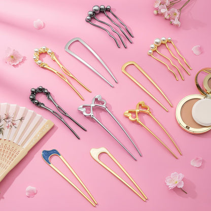Zesucal 10 PCS Decorative French Hair Pins for Women - Pearl U-Shaped Metal Hair Pins for Bun and Updo Styling Avelisse