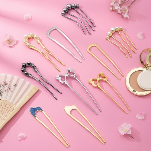 Zesucal 10 PCS Decorative French Hair Pins for Women - Pearl U-Shaped Metal Hair Pins for Bun and Updo Styling Avelisse
