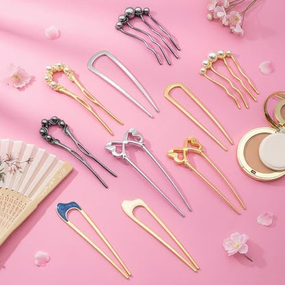 Zesucal 10 PCS Decorative French Hair Pins for Women - Pearl U-Shaped Metal Hair Pins for Bun and Updo Styling Avelisse