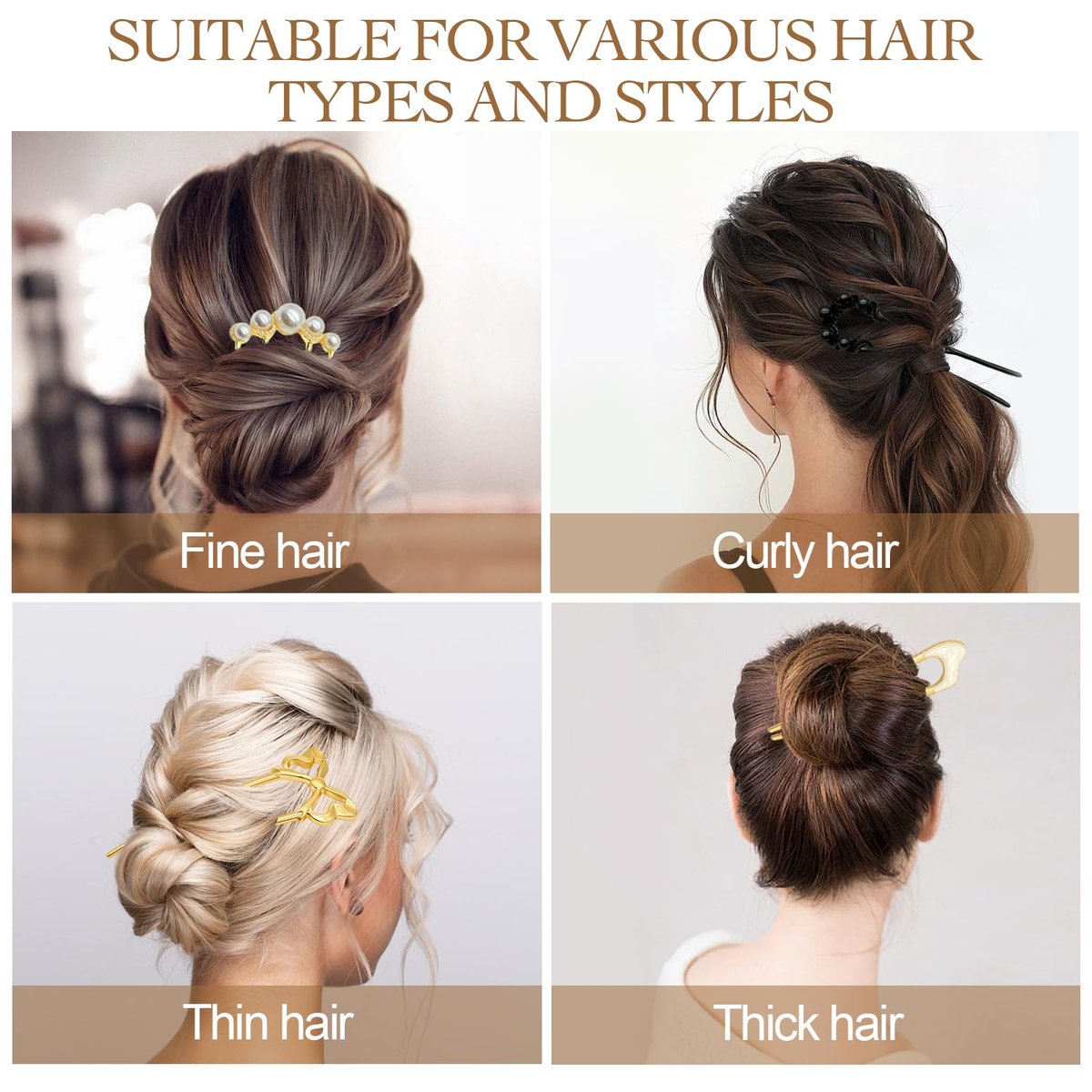 Zesucal 10 PCS Decorative French Hair Pins for Women - Pearl U-Shaped Metal Hair Pins for Bun and Updo Styling Avelisse