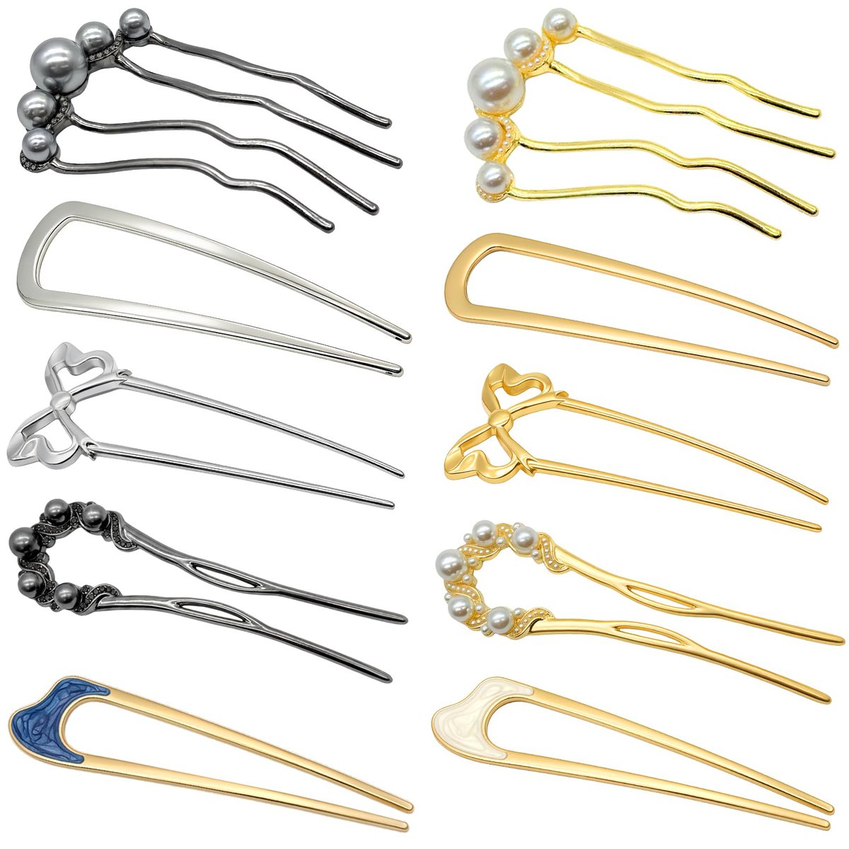 Zesucal 10 PCS Decorative French Hair Pins for Women - Pearl U-Shaped Metal Hair Pins for Bun and Updo Styling Avelisse