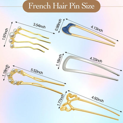 Zesucal 10 PCS Decorative French Hair Pins for Women - Pearl U-Shaped Metal Hair Pins for Bun and Updo Styling Avelisse
