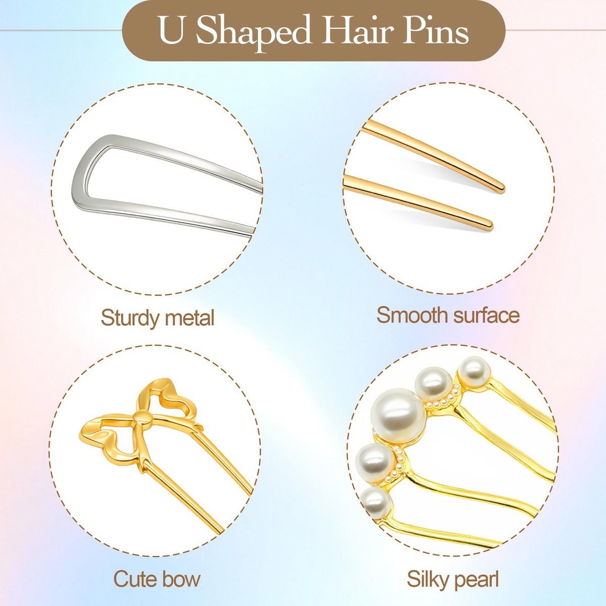 Zesucal 10 PCS Decorative French Hair Pins for Women - Pearl U-Shaped Metal Hair Pins for Bun and Updo Styling Avelisse