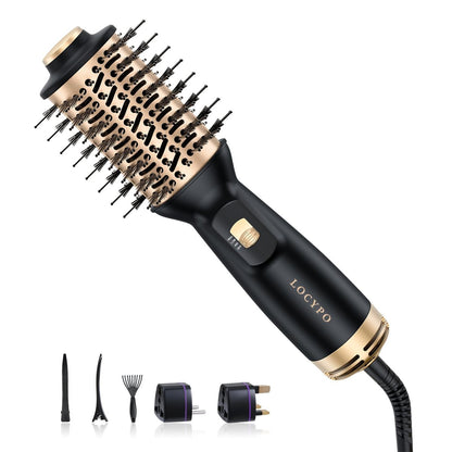 LOCYPO 4-in-1 Travel Blow Dryer Brush, 2 Inch Mini Hot Air Brush & Styler, Dual Voltage 120-240V, Lightweight for Voluminous Smooth Hair, Gold Avelisse