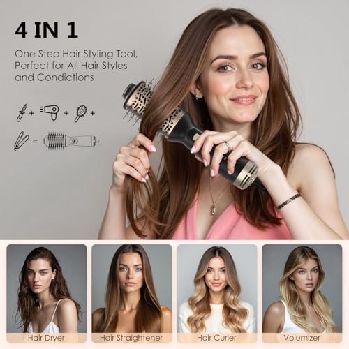 LOCYPO 4-in-1 Travel Blow Dryer Brush, 2 Inch Mini Hot Air Brush & Styler, Dual Voltage 120-240V, Lightweight for Voluminous Smooth Hair, Gold Avelisse