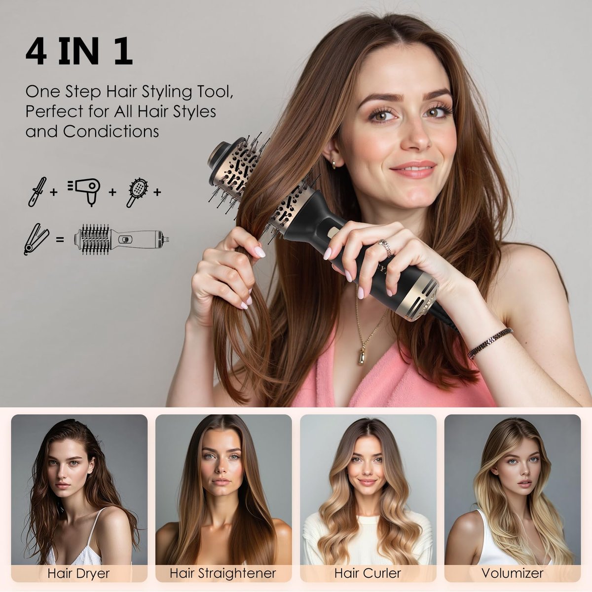 LOCYPO 4-in-1 Travel Blow Dryer Brush, 2 Inch Mini Hot Air Brush & Styler, Dual Voltage 120-240V, Lightweight for Voluminous Smooth Hair, Gold Avelisse