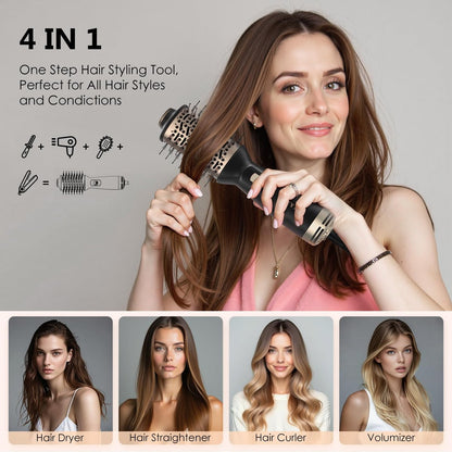 LOCYPO 4-in-1 Travel Blow Dryer Brush, 2 Inch Mini Hot Air Brush & Styler, Dual Voltage 120-240V, Lightweight for Voluminous Smooth Hair, Gold Avelisse