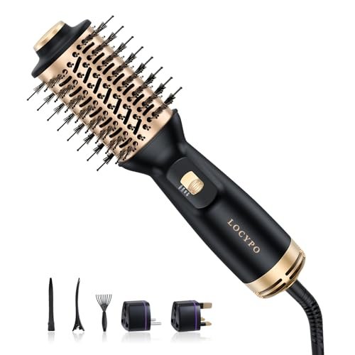 LOCYPO 4-in-1 Travel Blow Dryer Brush, 2 Inch Mini Hot Air Brush & Styler, Dual Voltage 120-240V, Lightweight for Voluminous Smooth Hair, Gold Avelisse