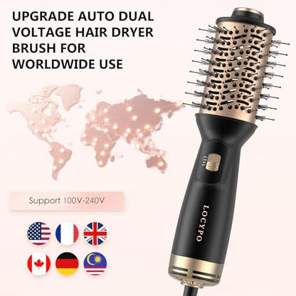 LOCYPO 4-in-1 Travel Blow Dryer Brush, 2 Inch Mini Hot Air Brush & Styler, Dual Voltage 120-240V, Lightweight for Voluminous Smooth Hair, Gold Avelisse