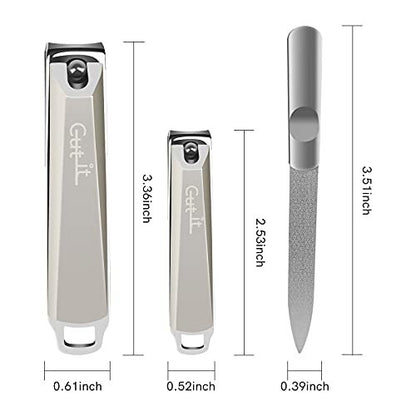 Professional Stainless Steel Nail Clipper Set – 3-Piece Precision Cutter for Thick Toenails & Fingernails, Dark Silver